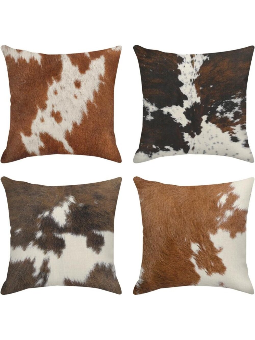 Set of 4 Decorative Throw Pillow Covers 18x18 - Cow Print Cushion Cases for Home